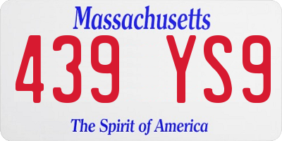 MA license plate 439YS9