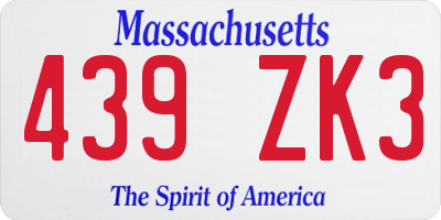 MA license plate 439ZK3