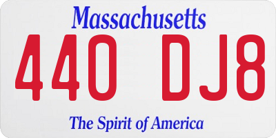MA license plate 440DJ8
