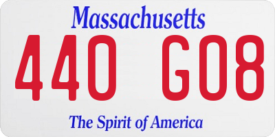MA license plate 440GO8