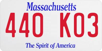 MA license plate 440KO3