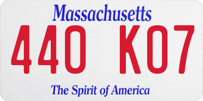 MA license plate 440KO7