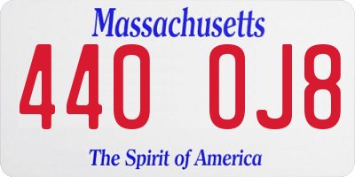 MA license plate 440OJ8