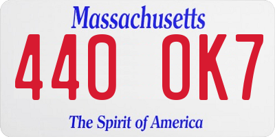 MA license plate 440OK7