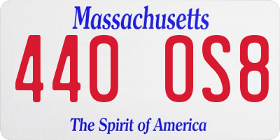 MA license plate 440OS8