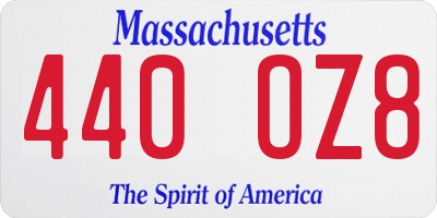 MA license plate 440OZ8