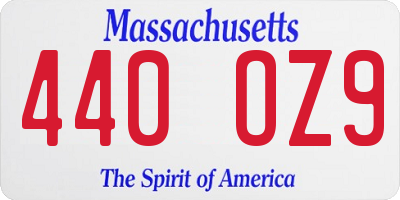 MA license plate 440OZ9
