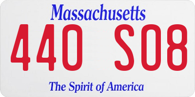 MA license plate 440SO8