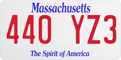 MA license plate 440YZ3