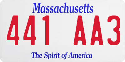 MA license plate 441AA3