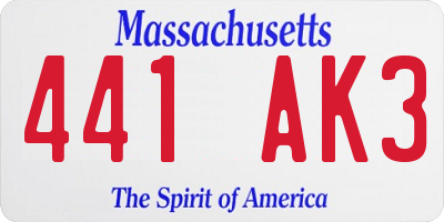 MA license plate 441AK3