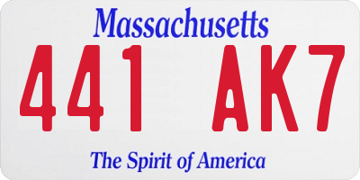 MA license plate 441AK7