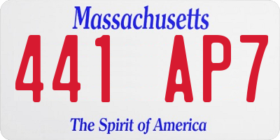 MA license plate 441AP7