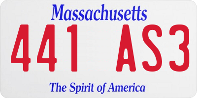 MA license plate 441AS3