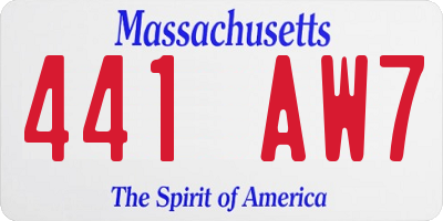 MA license plate 441AW7