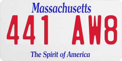 MA license plate 441AW8