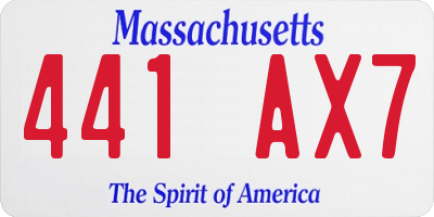 MA license plate 441AX7