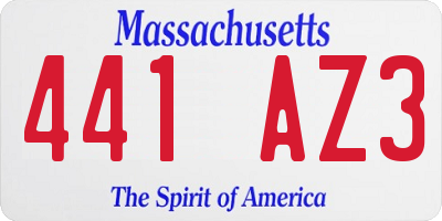 MA license plate 441AZ3