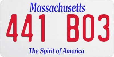 MA license plate 441BO3