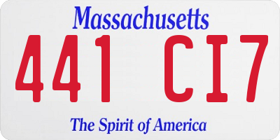 MA license plate 441CI7
