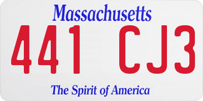 MA license plate 441CJ3