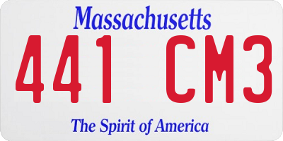 MA license plate 441CM3