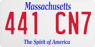 MA license plate 441CN7
