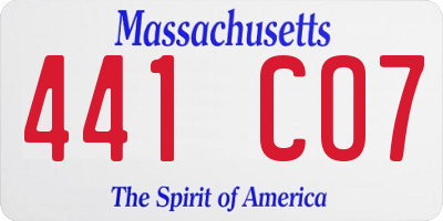 MA license plate 441CO7