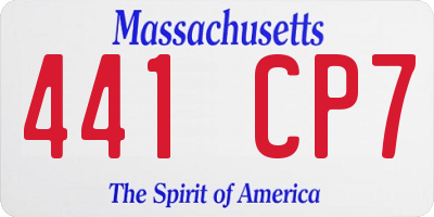 MA license plate 441CP7