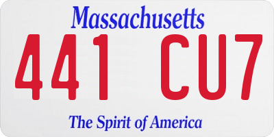 MA license plate 441CU7