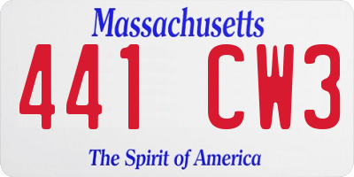 MA license plate 441CW3