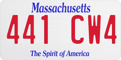 MA license plate 441CW4