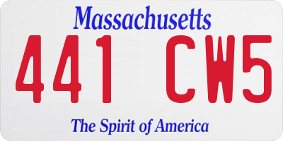 MA license plate 441CW5