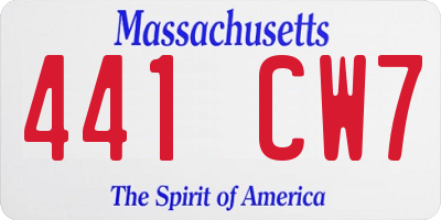 MA license plate 441CW7