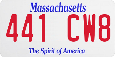 MA license plate 441CW8