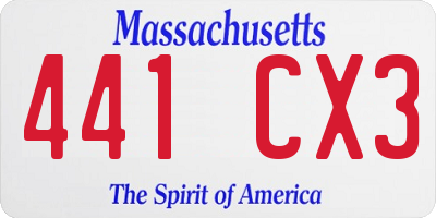 MA license plate 441CX3
