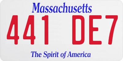 MA license plate 441DE7