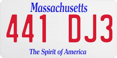 MA license plate 441DJ3