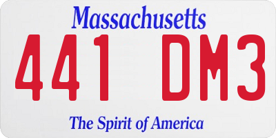 MA license plate 441DM3