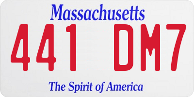 MA license plate 441DM7