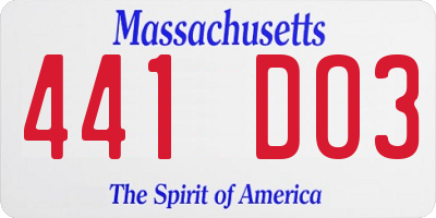MA license plate 441DO3