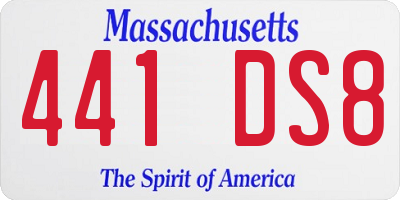 MA license plate 441DS8