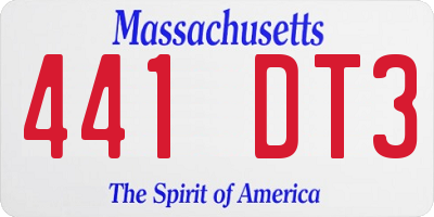 MA license plate 441DT3