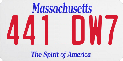 MA license plate 441DW7