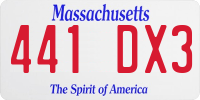MA license plate 441DX3