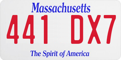 MA license plate 441DX7