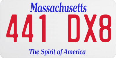MA license plate 441DX8