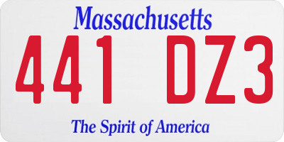 MA license plate 441DZ3