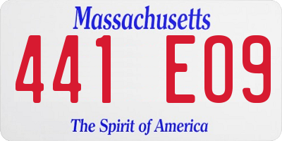 MA license plate 441EO9