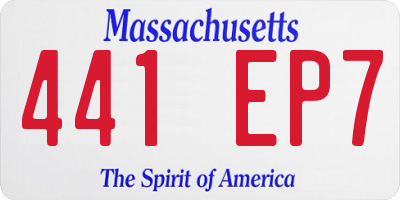MA license plate 441EP7